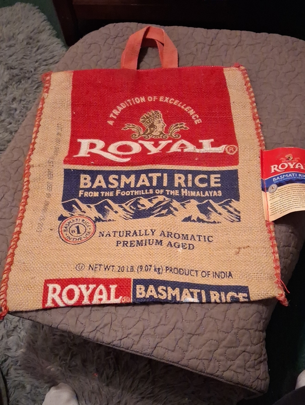 Basmati Rice Jute Tote Bag - Red & Natural
